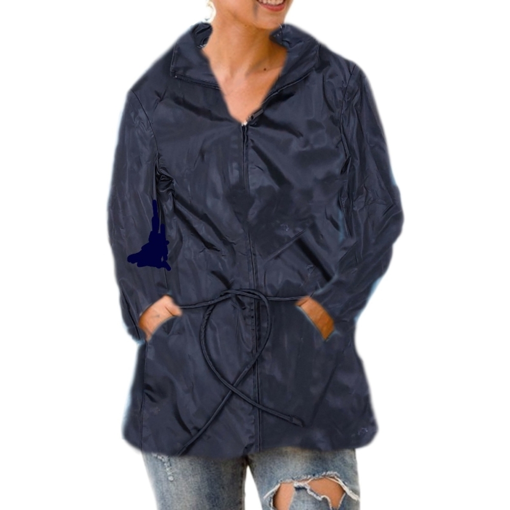 JLC New York Outerwear Womens Black Tie Belted Button Rain Coat